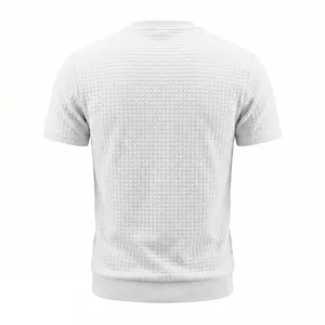 Weißes Kurzarm-T-Shirt mit strukturiertem Jacquard-Karomuster in der Rückansicht