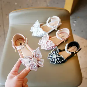 Chaussures de Princesse pour Filles avec Nœud en Strass et Cristal Paillettes pour Mariage Fête Performance Danse Ballerines Mary Jane pour Enfants en Cuir PU