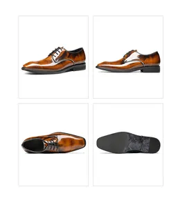 Gedetailleerd overzicht van bruin schaduwrijke leren heren Oxford-schoenen vanuit diverse hoeken.