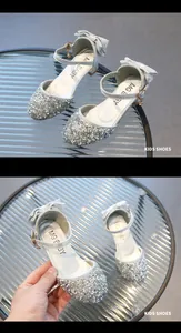 Scarpe da principessa glitterate argento per bambina con fiocco e cristalli