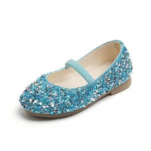 Zapatos de princesa Mary Jane con strass azul brillante para niñas, danza y uso diario