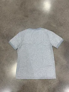 Back view of a casual grey crew neck short sleeve T-shirt with contrast ribbing detail