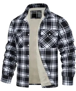 Detailed view of men's classic black and white plaid jacket with warm sherpa fleece lining