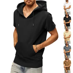 Detailed view of men's short sleeve hoodie with multiple color choices available