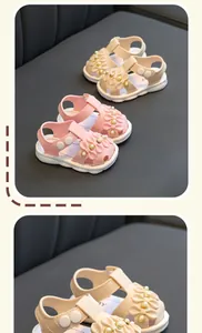 Detailansicht von Babysandalen für Mädchen mit Blumenakzenten und weichen Sohlen