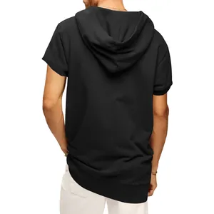 Back view detail of a men's oversized black sleeveless sports hoodie for daily leisure