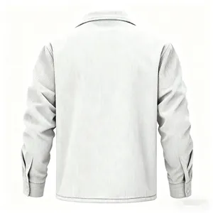 Detailed back view of a white corduroy jacket showing fine rib texture and seams