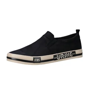 Men's casual black slip-on canvas shoes with camouflage pattern and thick rubber sole
