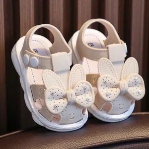 Χαριτωμένα κρεμ πέδιλα για κοριτσάκια με φιόγκο και μαλακή αντιολισθητική σόλα για καλοκαίρι
