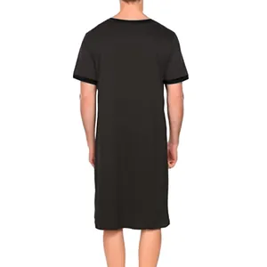 Detailed back view of a men's long black breathable sleep shirt with short sleeves