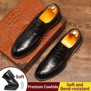 Elegant black leather oxfords with textured finish for professional business attire
