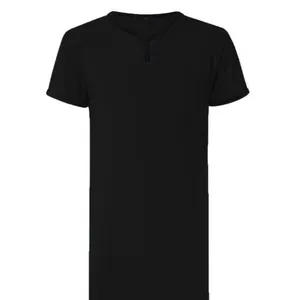 Men's loose breathable short-sleeved long nightgown in solid black color