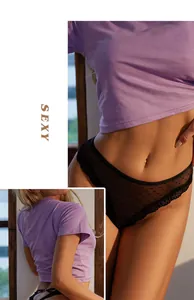 Close-up detail of women's black sheer mesh panties featuring delicate floral lace trim
