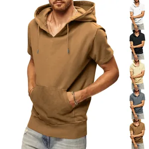 Men Hooded Vest Sleeveless Hoodie Loose Fit Sports Casual Cotton Blend Tank Top With Kangaroo Pocket Drawstring Hooded Top