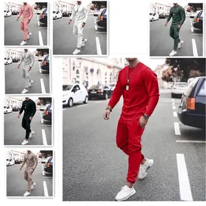 Stylish men's crewneck long sleeve sweatshirt and jogger pants casual sports set in various colors