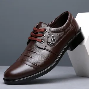Men's Cowhide Leather Business Shoes Cap-toe Lace-up Slip-on Soft Sole Anti-slip Formal Dress Shoes for Men Father's Shoes