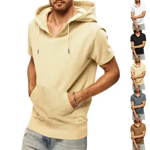 Gilet à Capuche sans Manches pour Hommes Été Décontracté Sport Coupe Ample Pullover Top Avec Poche Kangourou Couleur Unie