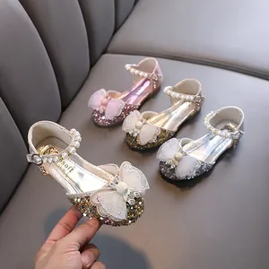 Damen Mädchen Glitzer Prinzessin Mary Jane Schuhe Mit Schleife Strass Künstliche Perle Riemen Für Hochzeit Party Performance Geburtstag Kinder Pailletten Flach