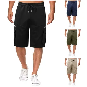Men Casual Cargo Shorts Loose Fit Cotton Blend Multi-Pocket Summer Half Pants Solid Color Drawstring Waist Shorts For Outdoor