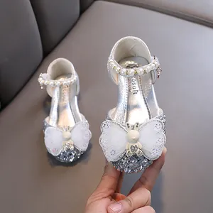 Funkelnde silberne Prinzessinnenschuhe für Mädchen mit Schmetterlings- und Hasen-Dekor