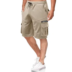 Men's khaki cargo shorts with multi-pockets and drawstring for summer casual wear.