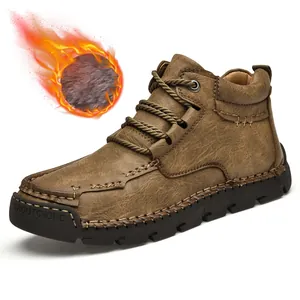 Chaussures de randonnée mi-hautes hommes avec doublure polaire chaude et semelle antidérapante