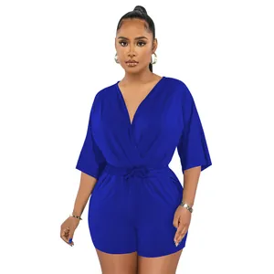 Eleganter königsblauer Damen Jumpsuit mit V-Ausschnitt und elastischem Taillenzug