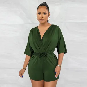 Eleganter dunkelgrüner V-Ausschnitt-Jumpsuit mit verstellbarem Kordelzug in der Taille
