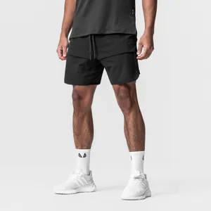 Black men's athletic shorts featuring zipper pockets for running and gym workouts