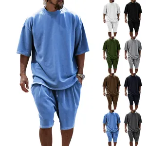 Vêtements de Sport Décontractés pour Hommes Top And Bottom Oversized French Terry Raw Hem T-Shirt Short Ensemble Coordonné