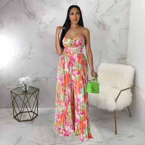 Combinaison fleurie sexy sans bretelles à jambes larges pour un look d'été élégant