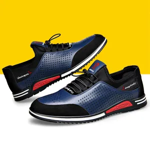 Scarpe casual da uomo traspiranti in pelle traforata con rialzo interno e suola morbida