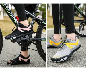 Close-up of breathable lightweight minimalist sports shoes for cycling and hiking