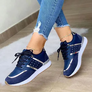 Sneakers Casual da Donna in Mesh Traspirante Suola Spessa Blocchi di Colore Low Top Scarpe da Trekking Allacciate alla Moda
