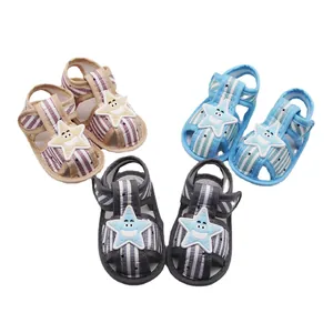 Soft sole baby sandals with striped patterns and cartoon star for infants 0-1 year