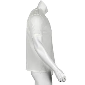 Détail de profil d'un t-shirt blanc ajusté à col montant texturé pour homme à manches courtes
