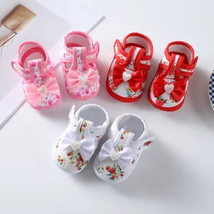 Soft sole floral cloth shoes for baby newborns with cute heart bow accents for 0-1 year