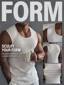Detail of white ribbed tank top showing fit, back view and fabric stretch.