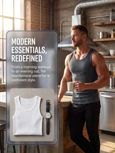 Men's athletic ribbed knit tank top styled for daily wear with detail inset