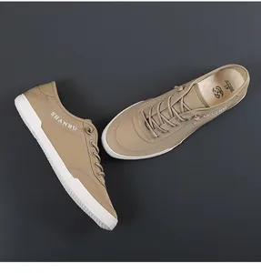 Baskets décontractées pour hommes en toile kaki avec lacets élastiques