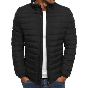 Heren Lichte Opstaande Kraag Gevoerde Jas Grote Maten Casual Doorgestikte Jas Polyester Rits Bovenkleding Voor Winter Herfst