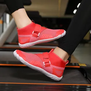 Vibrant red high-top breathable barefoot wading shoes for outdoor beach and gym fitness