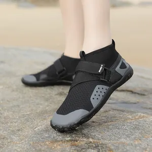 Breathable black high-top water shoes for outdoor wading featuring non-slip rubber soles