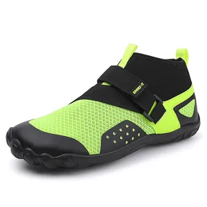 High-top fluorescent green aqua shoes for swimming and hiking with mesh upper