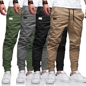 Pantalones de Jogging Casuales de Algodón para Hombre Corte Slim Color Sólido Cintura Elástica con Cordón para Deportes