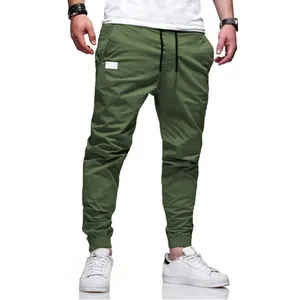 Pantalones jogger casuales de algodón verde oliva para hombre con puños elásticos y cordón