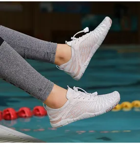 Breathable mesh aqua shoes for swimming and hiking with toggle lace system