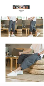 Men's linen harem cropped pants in grey, comfortable casual style for summer