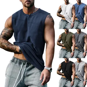 Camiseta de tirantes deportiva para hombre estilo henley sin mangas varios colores