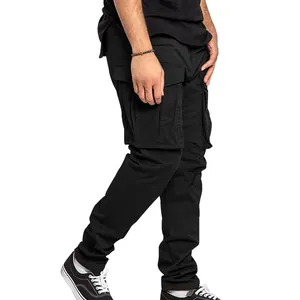 Vue latérale du pantalon cargo noir pour hommes avec poches multiples
